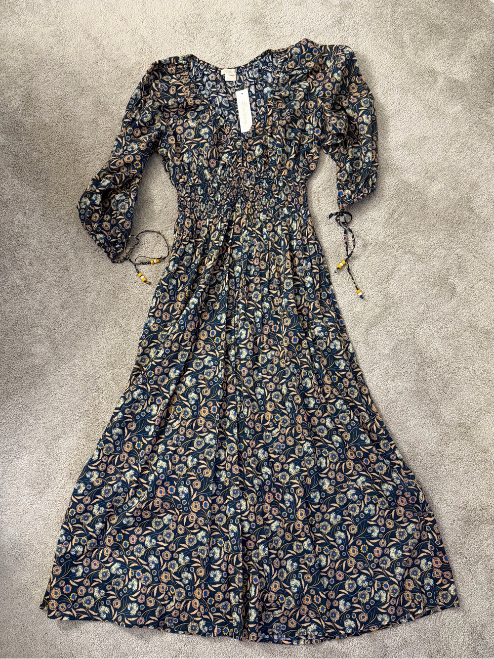 NWT Shoshanna Swim Smocked Waist Floral Midi Dress Marine Multi Cover-up Sz S